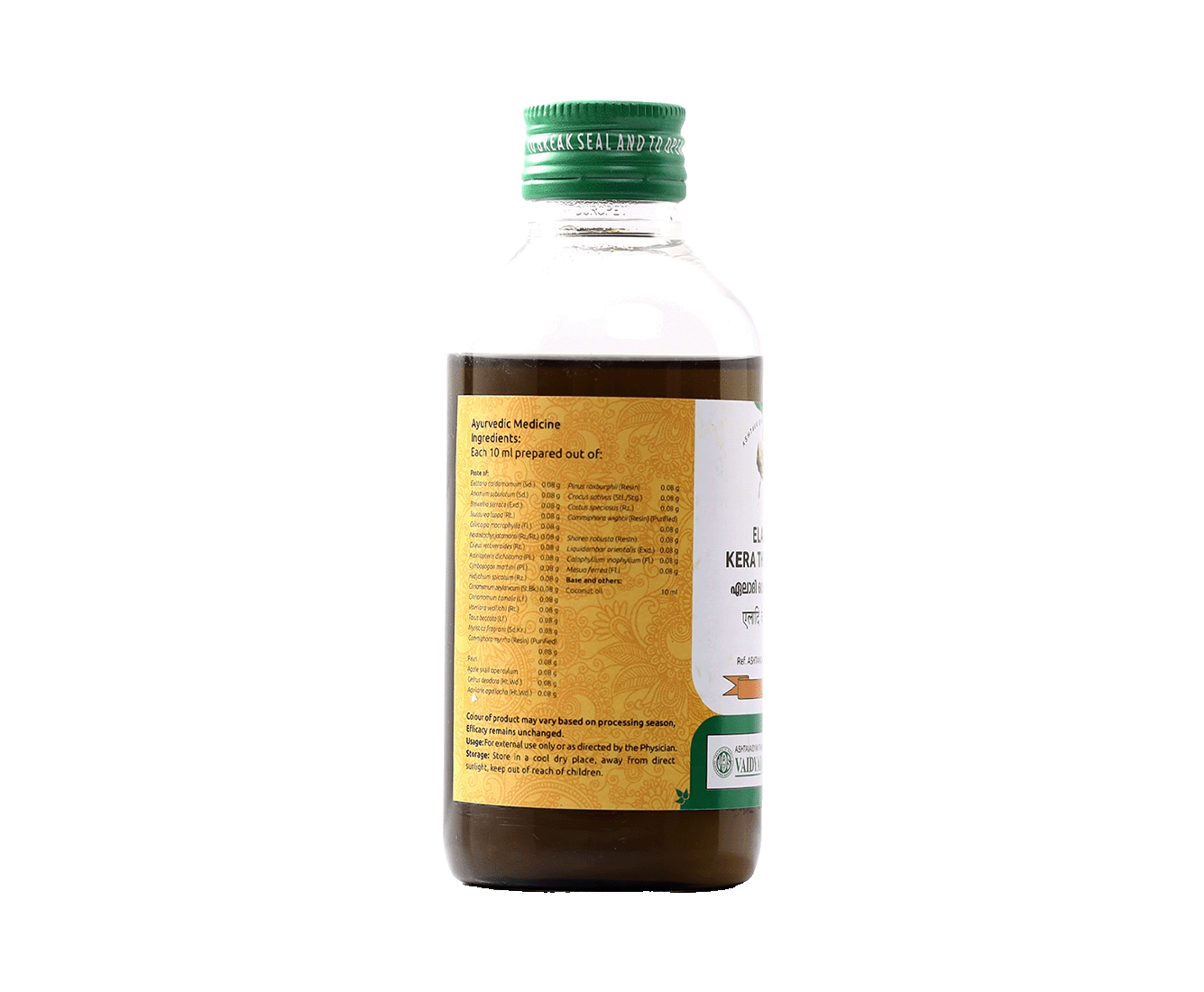 Eladi Kera Thailam – Herbal Ayurvedic oil for soothing skin irritations and reducing nasal discharge.