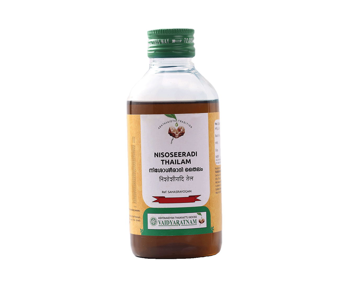 Vaidyaratnam Nisoseeradi Oil 200ml – Ayurvedic herbal oil for skin comfort and wellness