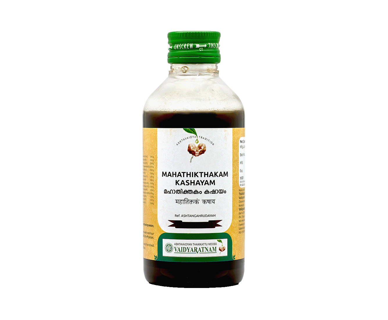 Vaidyaratnam Mahathikthakam Kashayam 200ml - Ayurvedic treatment for scabies and skin disorders.