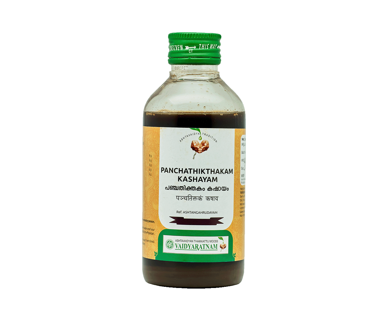 Vaidyaratnam Panchathikthakam Kwatham 200ml – Ayurvedic medicine for joint pain, arthritis, and skin disorders.