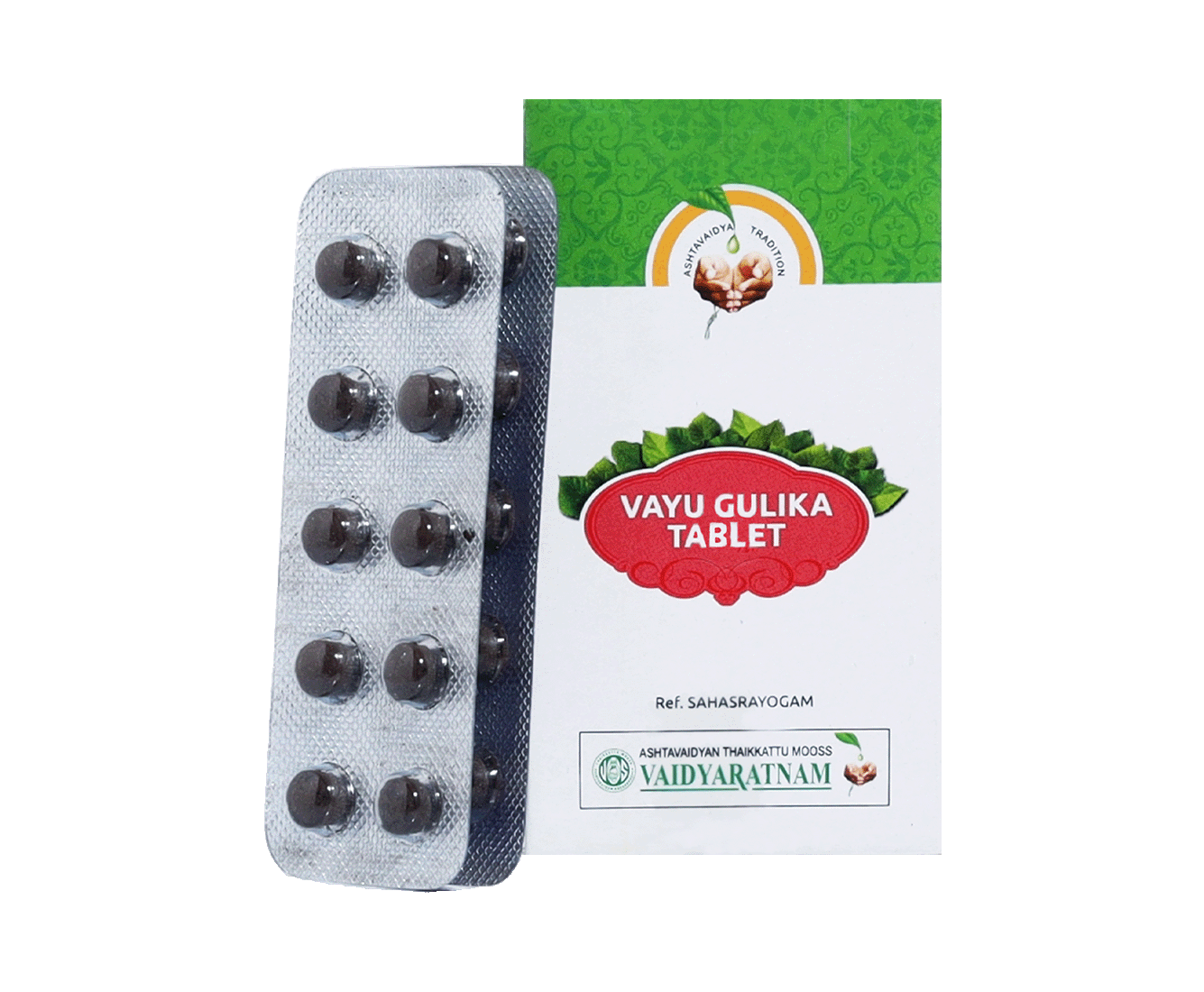 Vaidyaratnam Vayugulika 100 Nos pack, Ayurvedic medicine for digestive issues and hiccups.