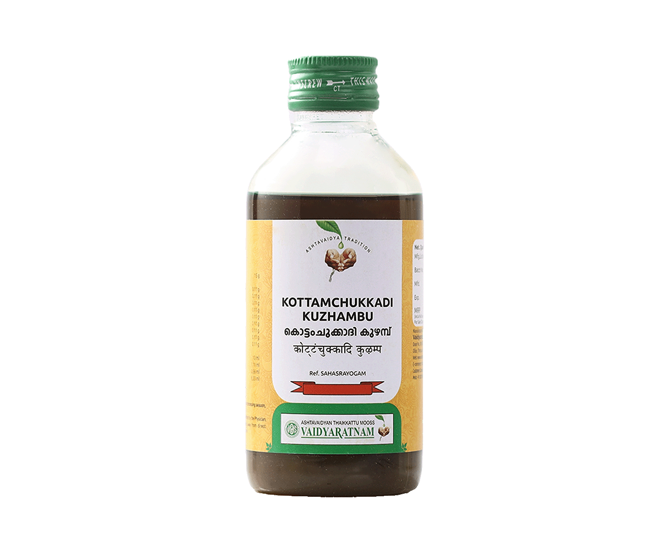 Vaidyaratnam Kottamchukkadi Kuzhampu bottle – numbness ayurvedic medicine for joint comfort and overall well-being