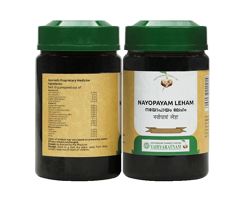 Vaidyaratnam Nayopayam Leham 250 gm – Ayurvedic herbal laxative in a glass jar with traditional packaging
