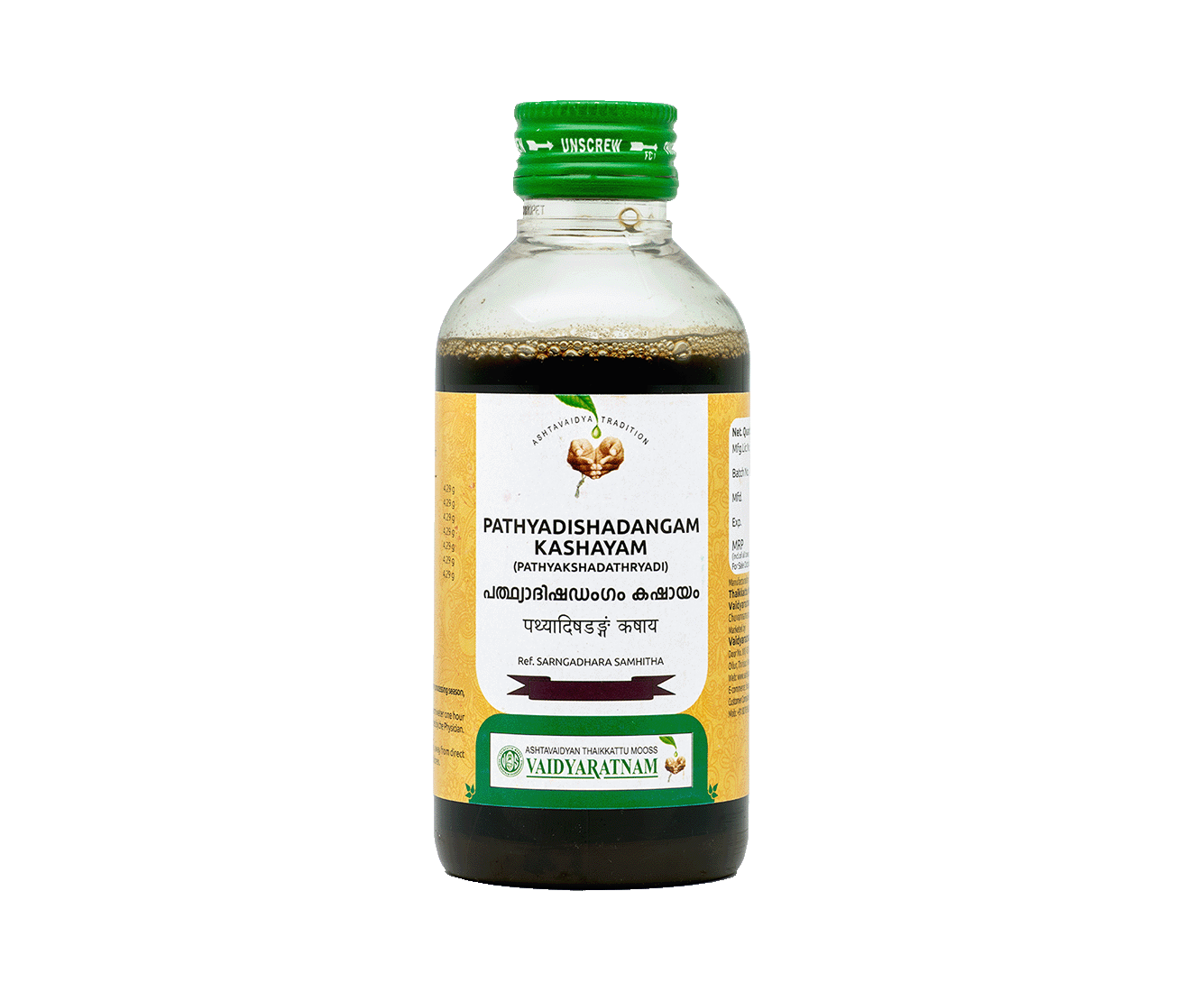 Vaidyaratnam Pathyakshadathryadi Kashayam 200ml – Ayurvedic medicine for headache and migraine relief.