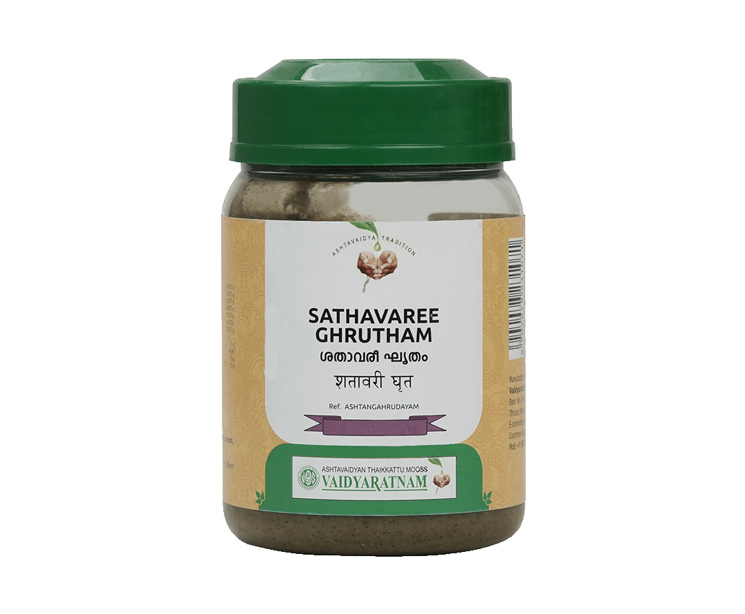 Vaidyaratnam Sathavaree Ghrutham 150 gm – Ayurvedic medicine for cough, jaundice, and reproductive health.