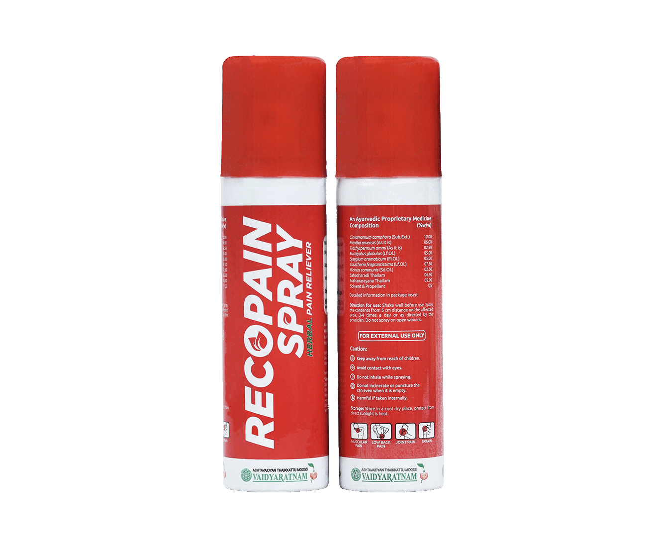 Soothing body pain spray by Vaidyaratnam for instant relief