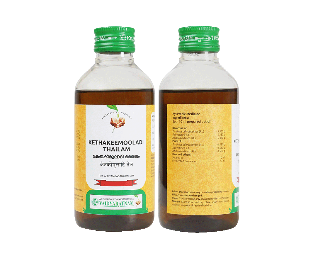 Herbal oil - Vaidyaratnam Kethakeemooladi for osteoarthritis relief and bone health