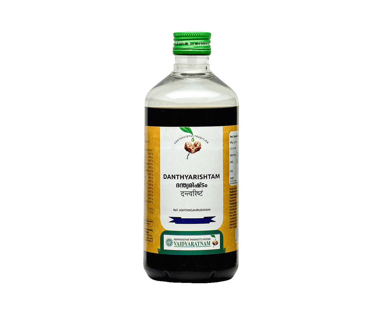 Bottle of Vaidyaratnam Dandyarishtam – traditional Ayurvedic tonic for supporting fluid balance and digestive wellness