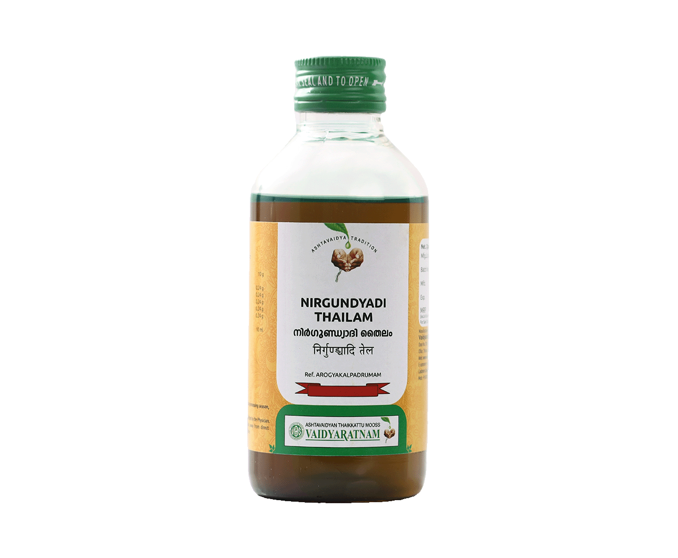 Vaidyaratnam Nirgundyadi Oil 200ml bottle - Ayurvedic oil for joint pain and muscle stiffness