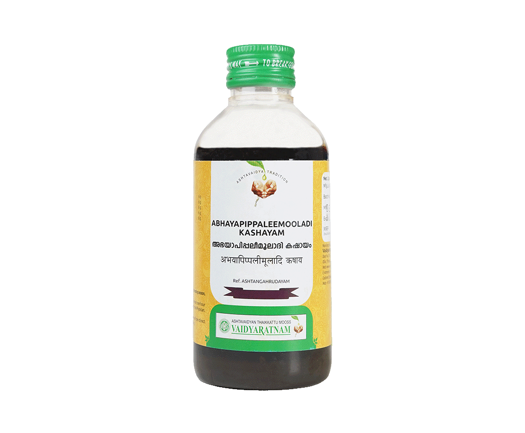Vaidyaratnam Abhayapippaleemooladi Kashayam 200ml - Ayurvedic medicine for constipation and digestion.