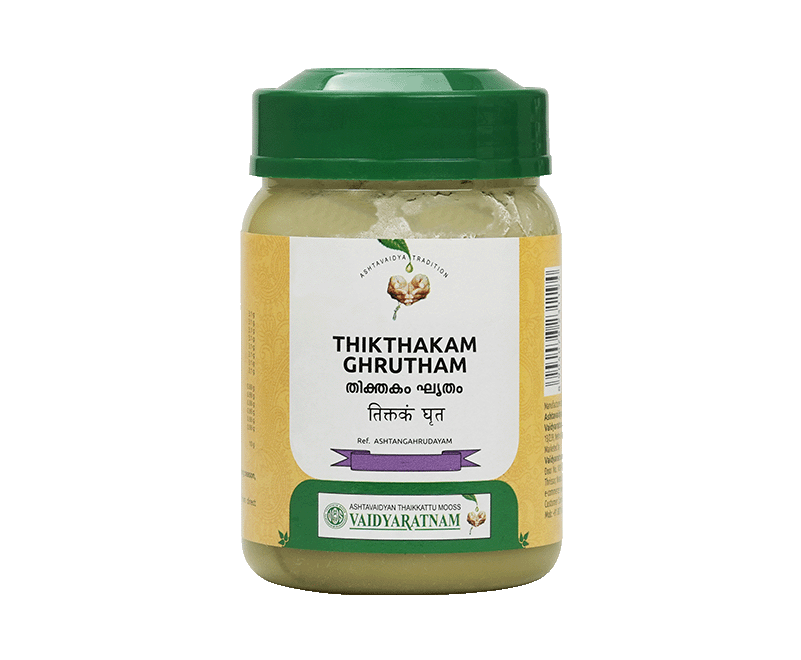 Vaidyaratnam Thikthakam Ghrutham 150 gm – Ayurvedic medicine for abscess, anemia, and skin disorders.