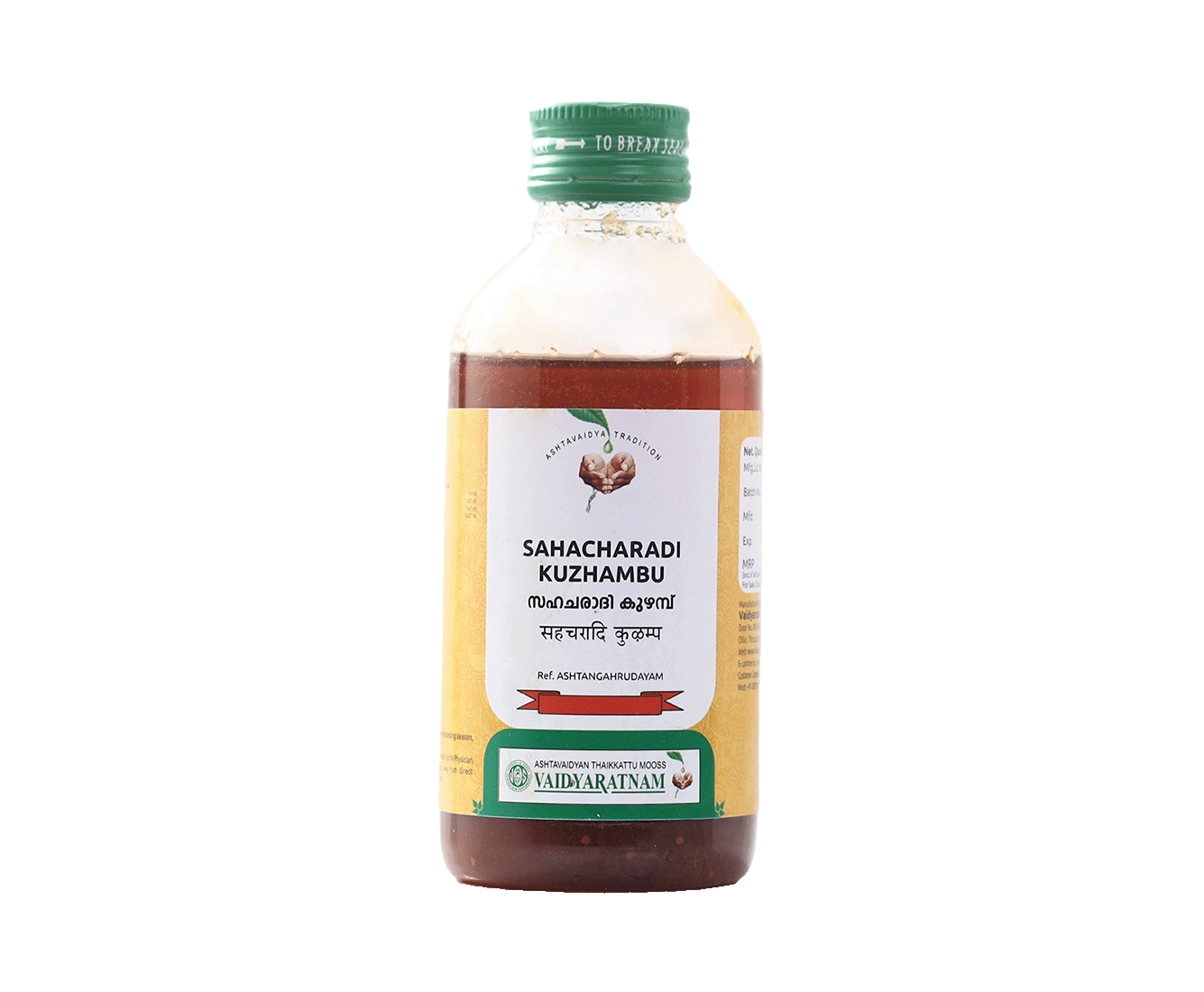 Vaidyaratnam Sahacharadi Kuzhampu 200 ml bottle – Ayurvedic oil for rheumatic and neurological conditions