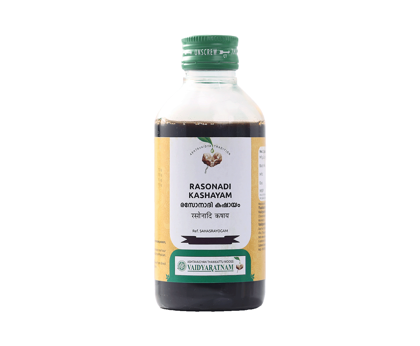 Vaidyaratnam Rasonadi Kashayam bottle - Ayurvedic treatment for asthma and respiratory health.