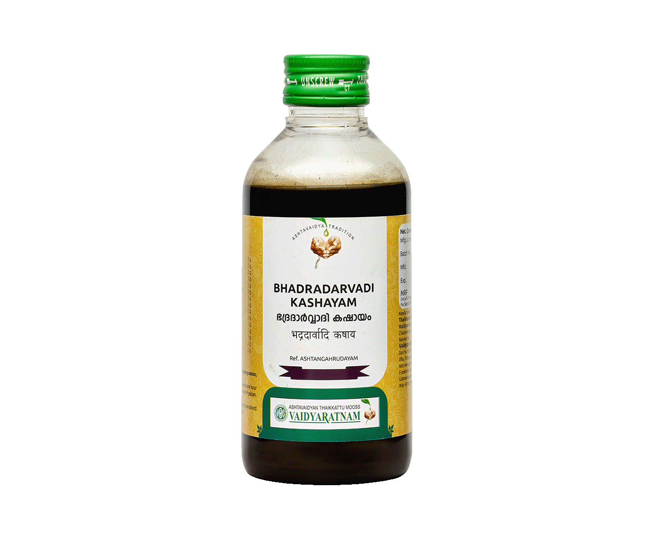 Vaidyaratnam Bhadradarvadi Kashayam 200ml – Ayurvedic medicine for osteoarthritis and joint pain relief.