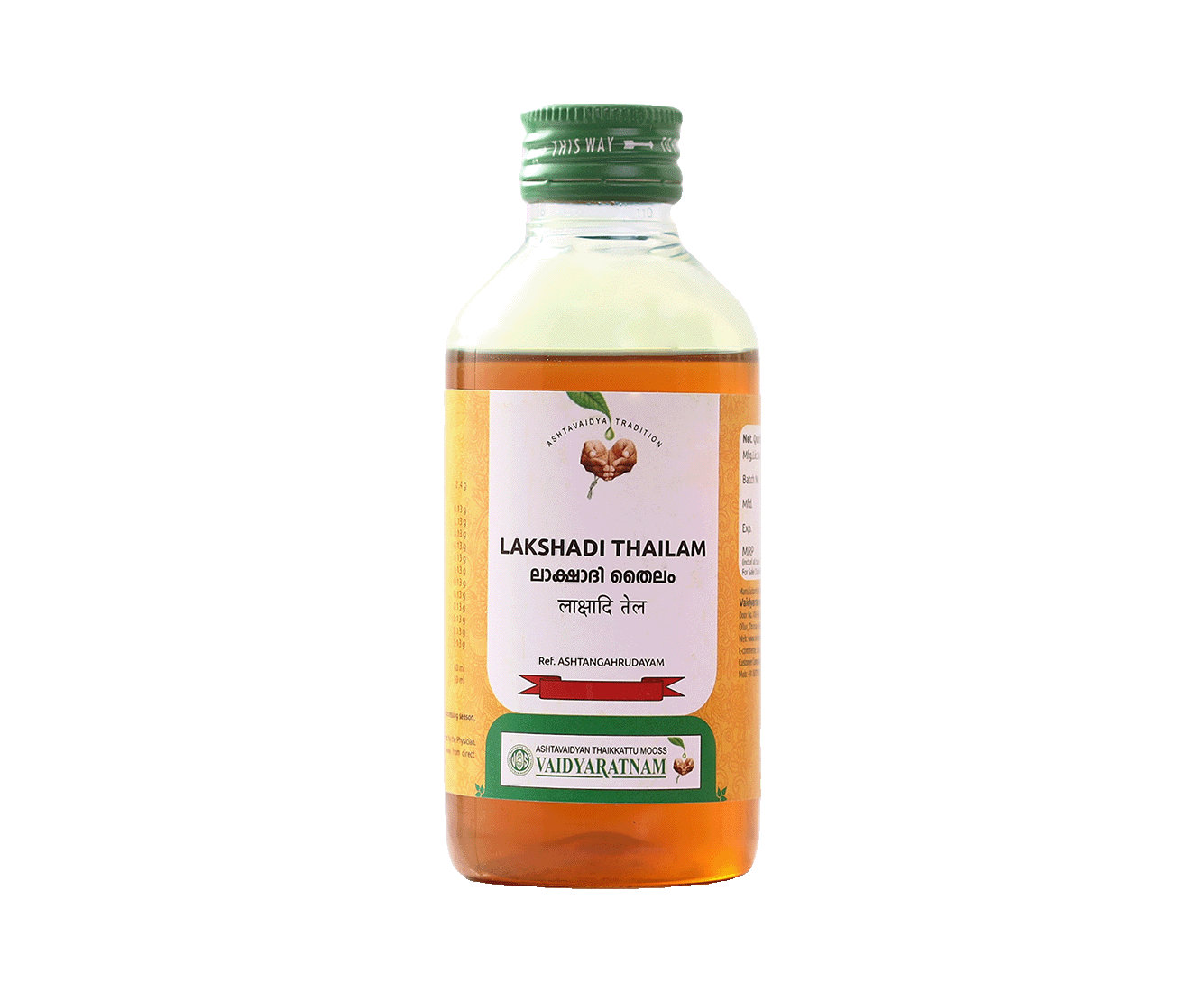 Vaidyaratnam Lakshadi Oil 200ml bottle - Ayurvedic medicine for hypomania and mental wellness.