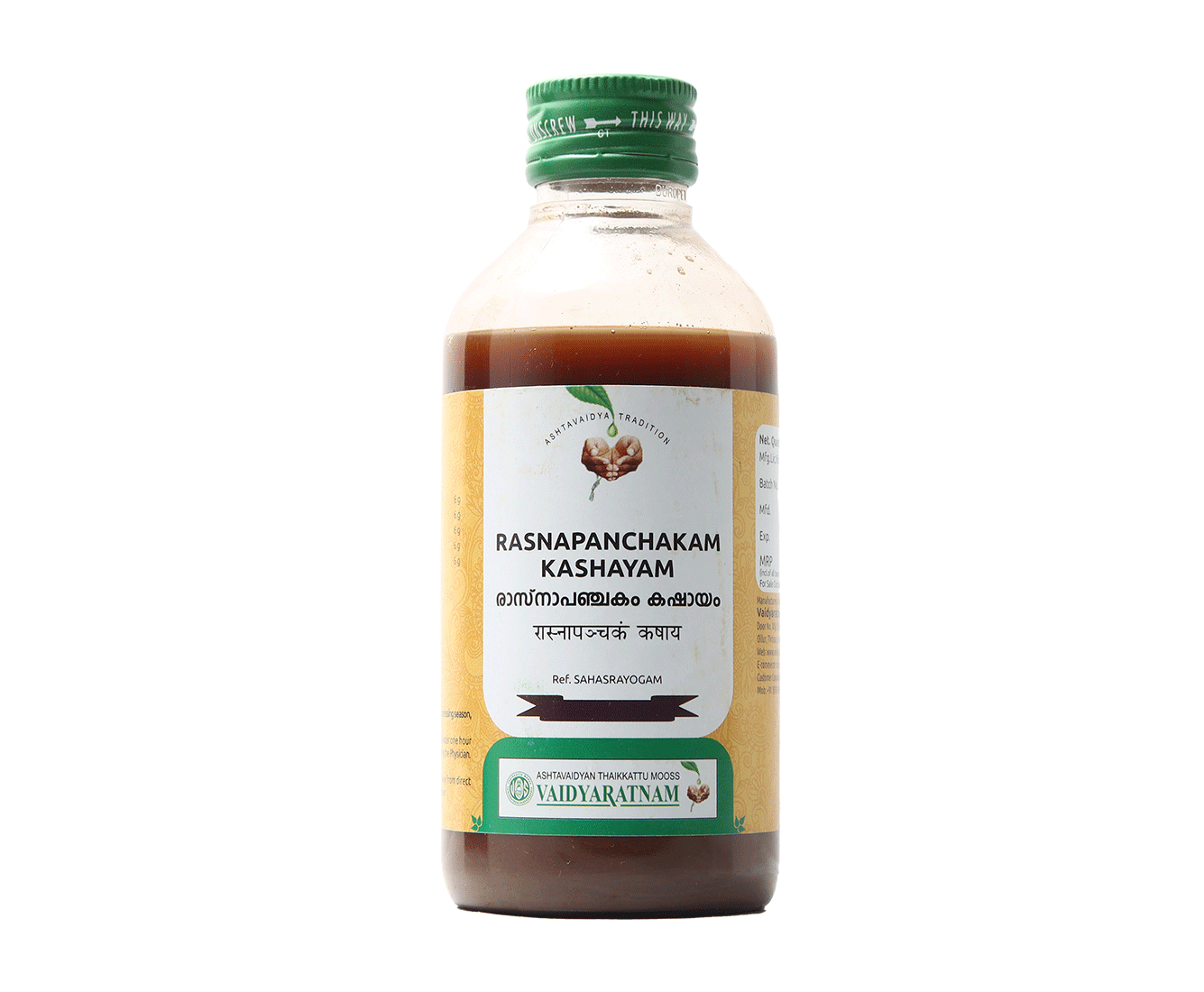 Vaidyaratnam Rasnapanchakam Kashayam bottle