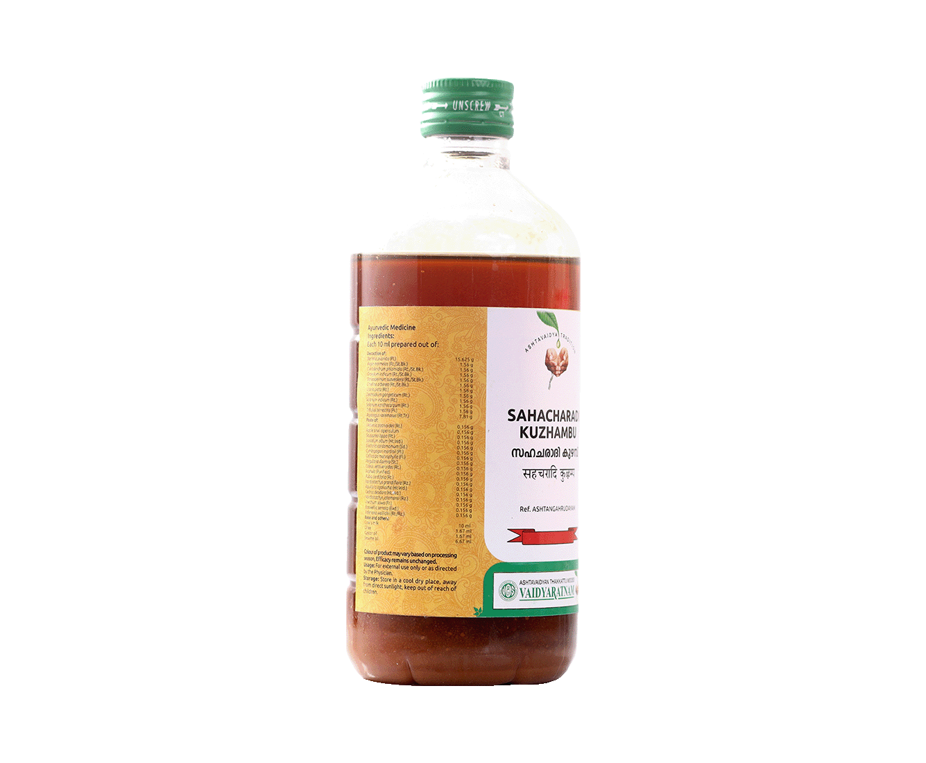 Herbal Ayurvedic medicine for tremor – Sahacharadi Kuzhampu bottle by Vaidyaratnam for promoting joint and neuromuscular well-being