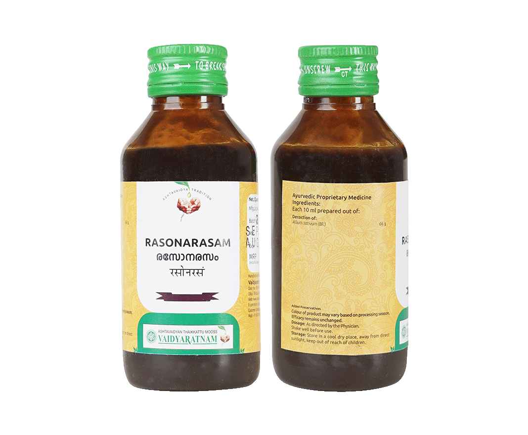 Herbal remedy for bloating and abdominal discomfort – Vaidyaratnam Rasonarasam Kashayam 100 ml