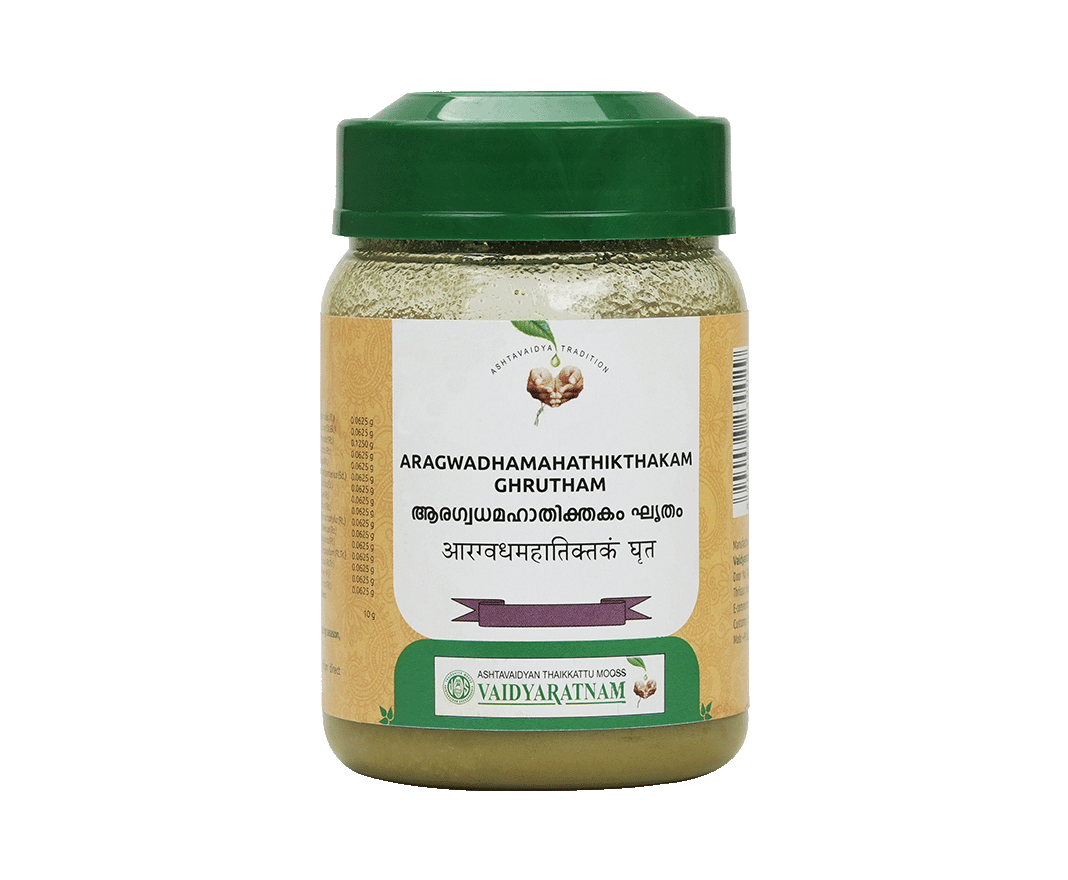 Vaidyaratnam Aragwadamahathikthakam Ghrutham 150g jar - Ayurvedic medicine for scaly skin and eczema