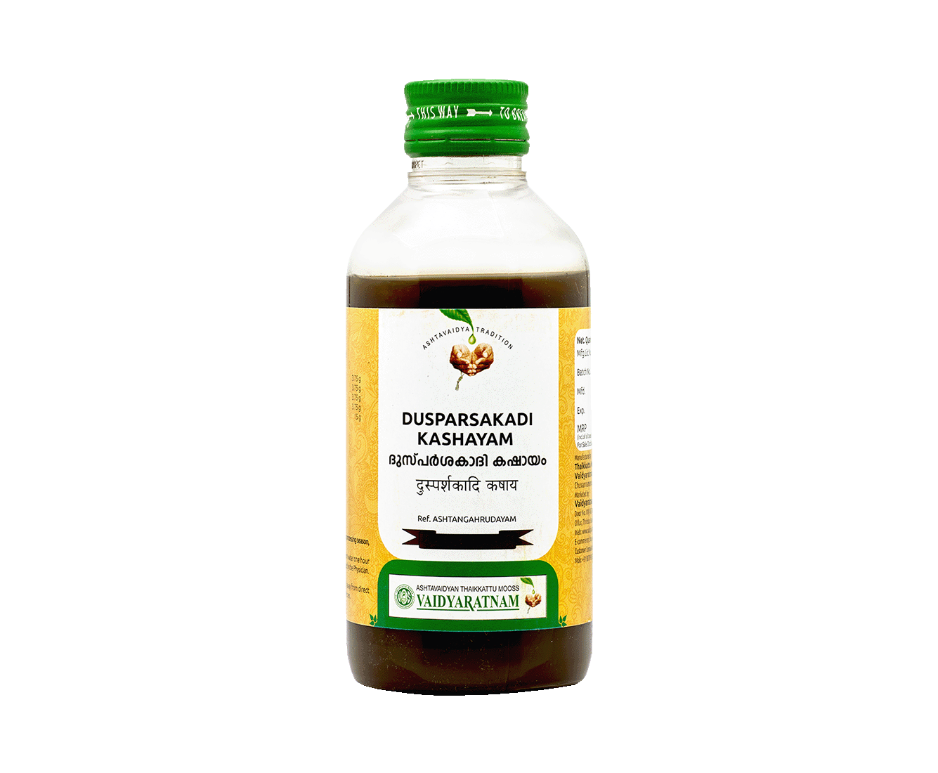 Vaidyaratnam Dusparsakadi Kashayam 200ml bottle - Ayurvedic medicine for bleeding piles.