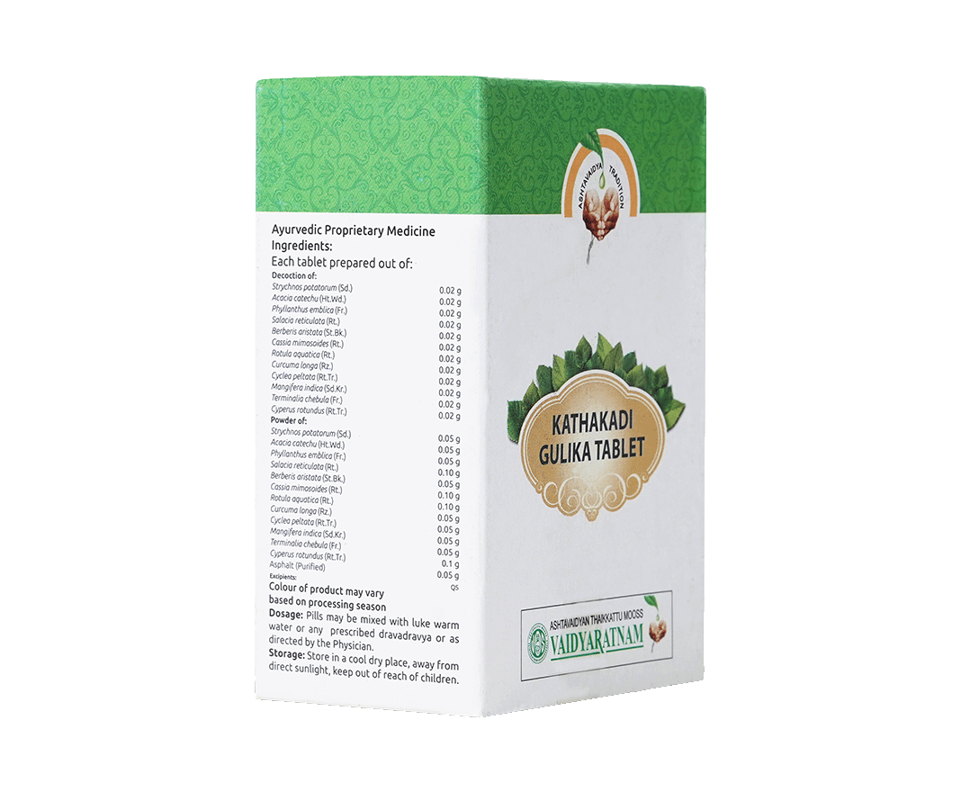 Kathakadi Pills by Vaidyaratnam - Natural solution for blood sugar management and overall health.