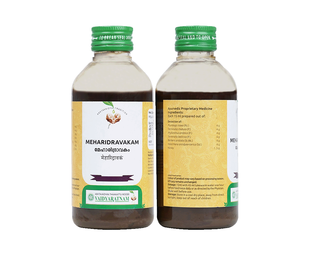 Vaidyaratnam Meharidravakam Kashayam – Natural remedy for diabetes and blood sugar control.