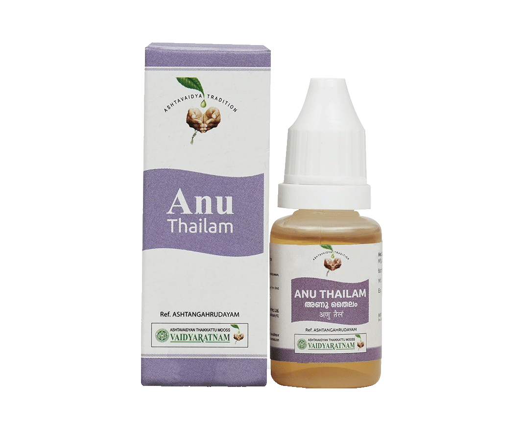 Vaidyaratnam Anuthailam 10ml bottle, Ayurvedic remedy for sinusitis and nasal health.