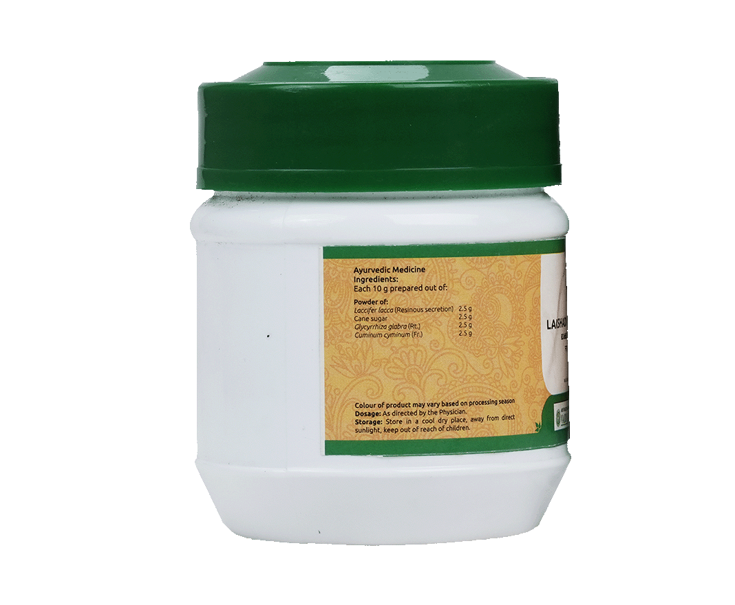 Close-up of Lakshadi Choornam, herbal powder for hiccough treatment and joint healing