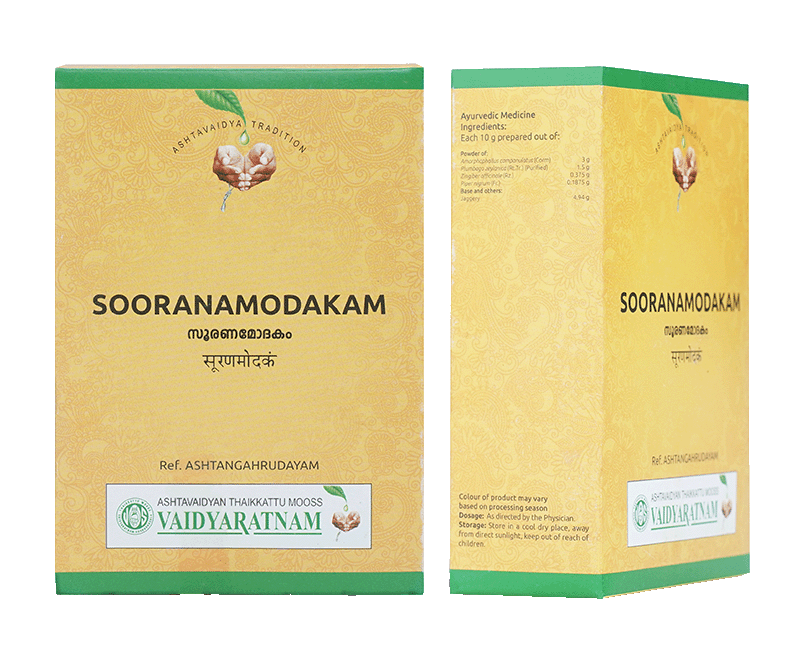 Herbal Ayurvedic formulation Sooranamodakam used for treating hemorrhoids naturally