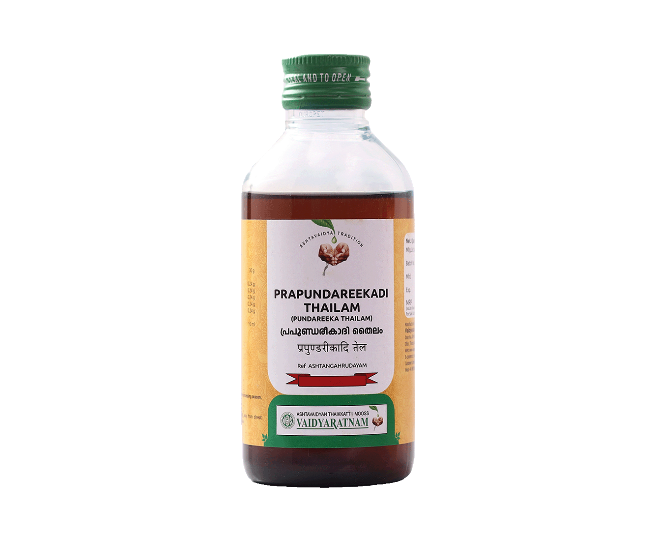 Vaidyaratnam Prapundareekadi Thailam 200ml bottle – Ayurvedic oil for headache and premature greying of hair