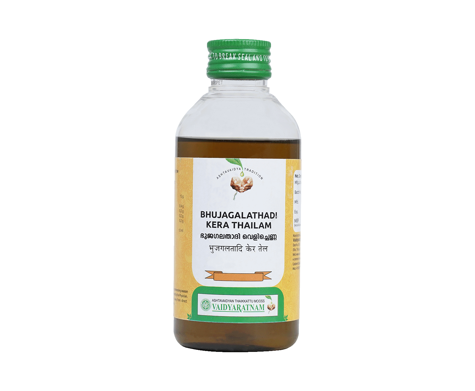 Vaidyaratnam Bhujagalathadi Co. Oil bottle for damaged hair treatment