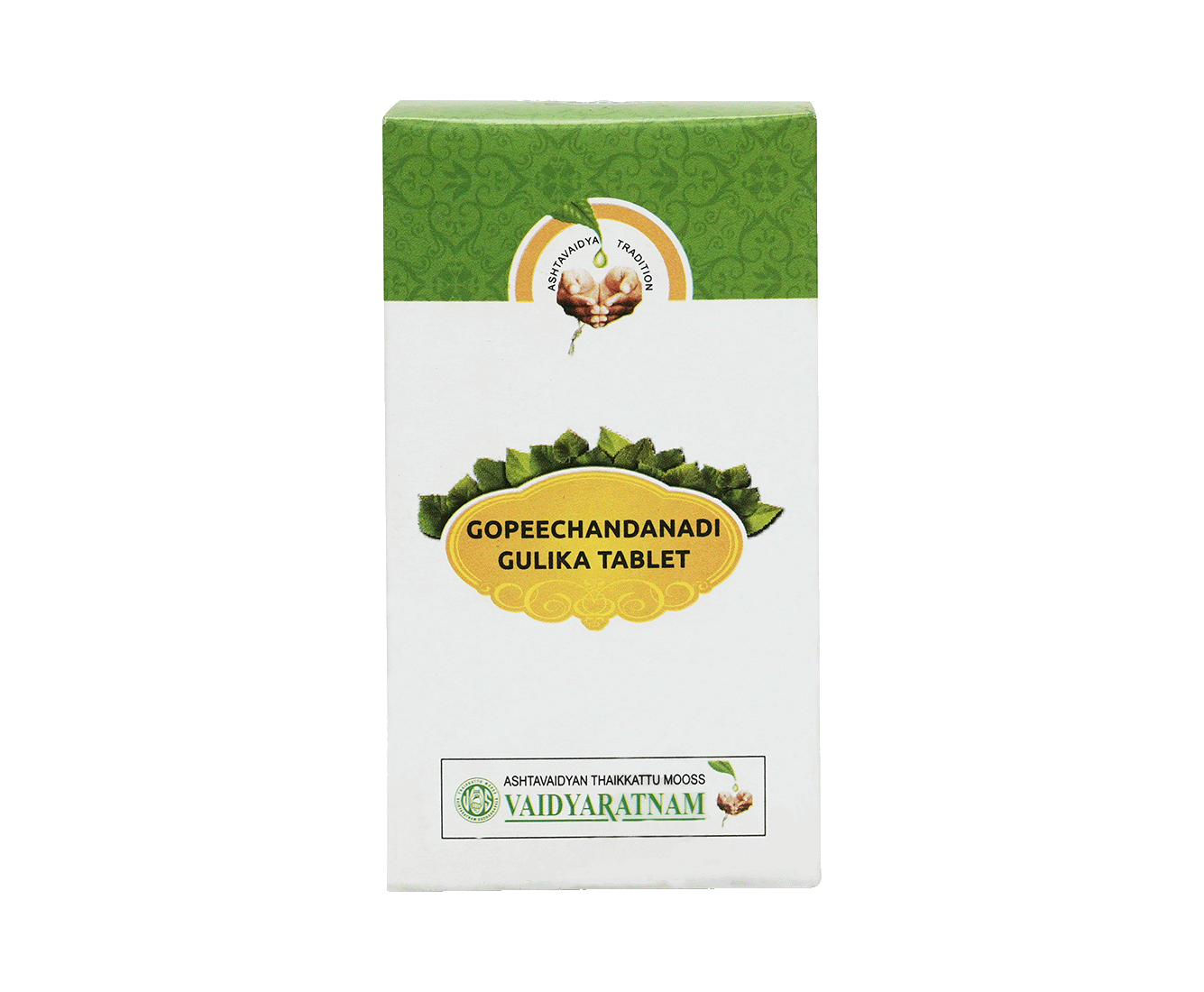 Vaidyaratnam Gopeechandanadi Pills bottle with 100 tablets for cough, fever, and childhood ailments