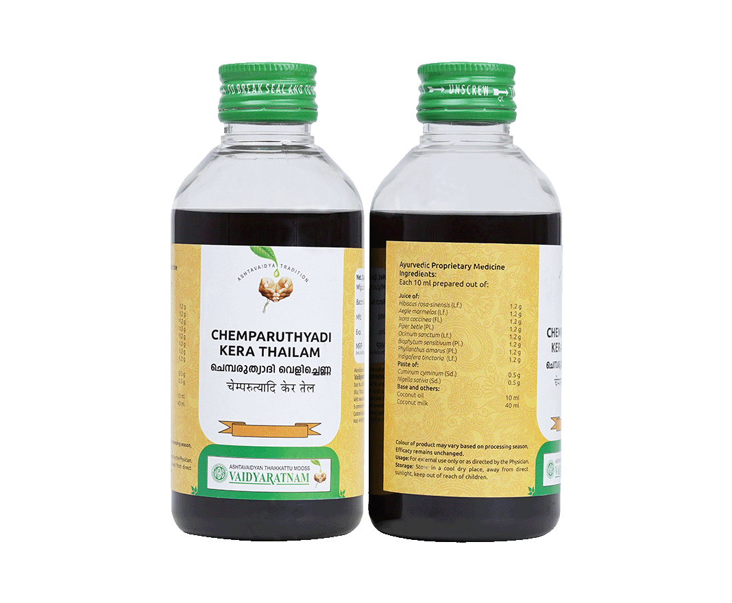 Chemparuthyadi Coconut Oil by Vaidyaratnam - Natural remedy for soothing skin conditions in children.